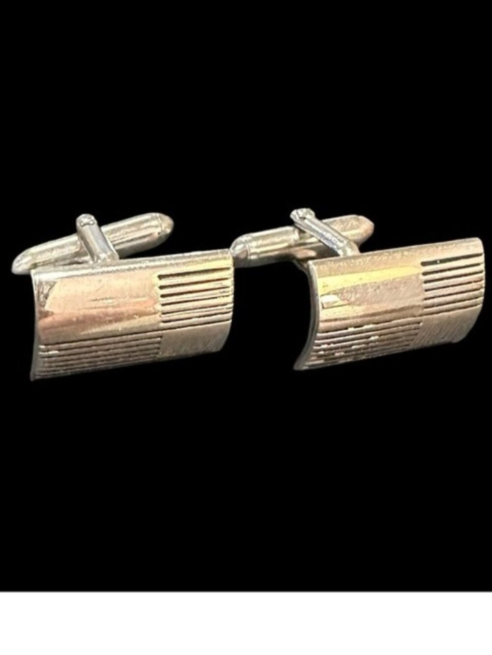 Vintage Swank Silver Tone Rectangular Cufflinks With Linear Detailing
